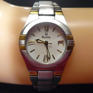 Like-New Ladies' 2-Tone Bulova Calendar Watch, Shorter Band, New Battery